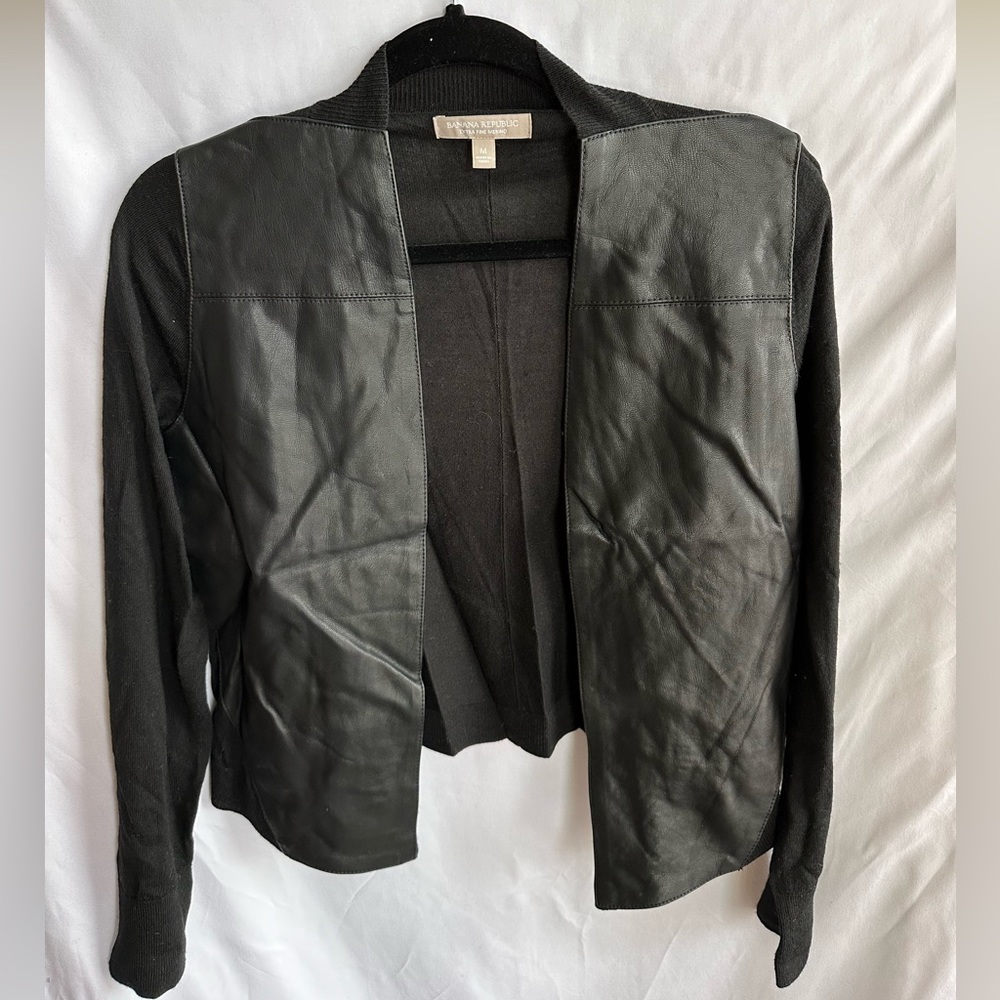 BR Crop Cardigan Leather and Merino Wool